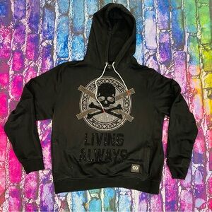 Eternity BC/AD Men's Rhinstone Skull Hoodie size XL